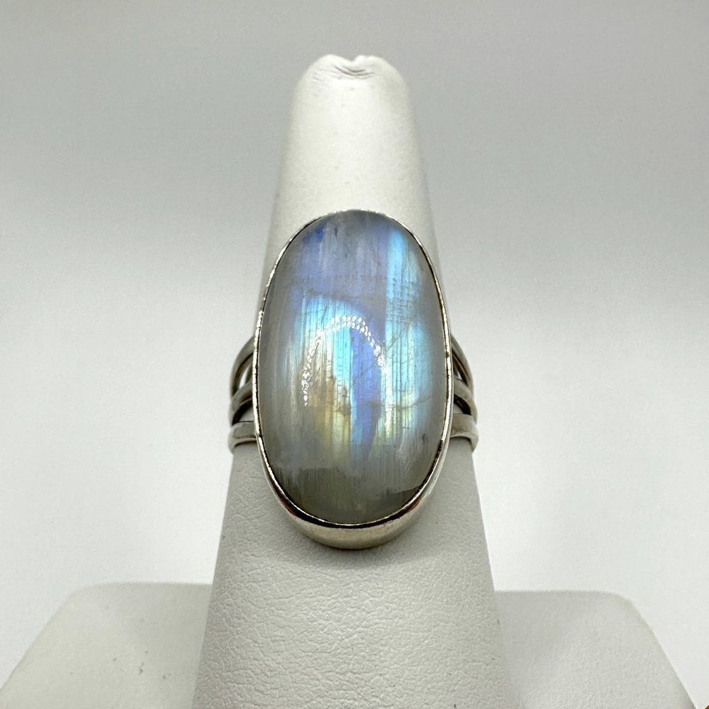 HUGE 25x14mm Oval Moonstone Cabochon ring in STERLING‎ SILVER!